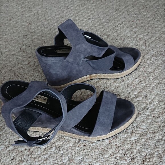Balenciaga Grey Suede Three Strap Espadrille Wedge Sandals size 39.5 - Picture 2 of 12